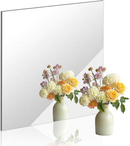 16x16 in Acrylic Mirror Sheet for Wall, 2.5mm Plastic Wall Mirror | Non Glass Body Mirror Tile with Adhesive Tapes, Modern Decorative Square Wall Mirror for Bathroom Bedroom Home Gym Door Decor