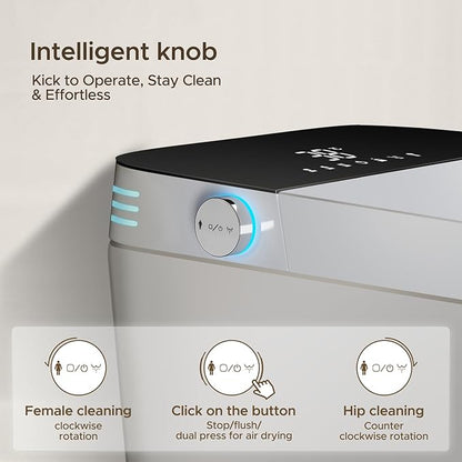 Smart Toilet, One Piece Bidet for Bathrooms, Modern Elongated Toilet with Warm Water, Dual Auto Flush, Foot Sensor Operation, Heated Bidet Seat, Electric Tankless Toilets with LED Display