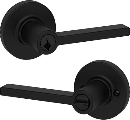 Kwikset Casey Entry Round Door Handle with Lock and Key, Secure Keyed Reversible Lever Exterior, Doorlock, for Front Entrance and Bedrooms, Polished Chrome, Pick Resistant Smartkey Rekey Security