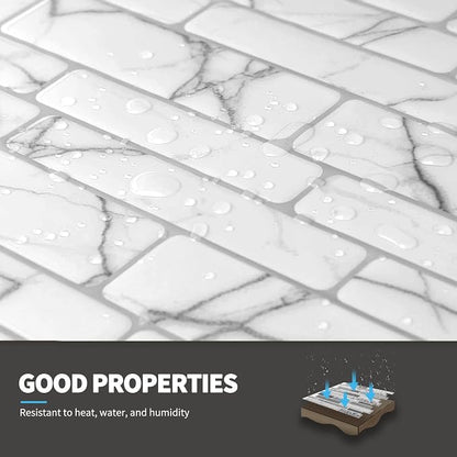 Art3d Stone Peel and Stick Backsplash, 10-Sheet, 12" x 12", White Marble | Lightweight, Self Adhesive, Moisture Resistant, Easy to DIY, Modern Style, for Kitchen, Bedroom, Ideal for New Home Buyers