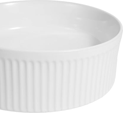 JONATHAN Y Element 14.75" Round Fluted Vessel Sink, White | Ceramic, Above Counter Vanity Basin, 5.25" Height, 1.75" Drain Hole, Stain Resistant Glaze, Modern Minimalist Style