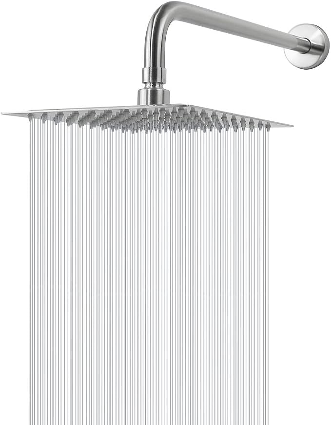 NearMoon Square Rain Shower Head With Extension Arm, Large Stainless Steel Rainfall Shower-Waterfall Full Body Coverage (8 Inch, Nickel)