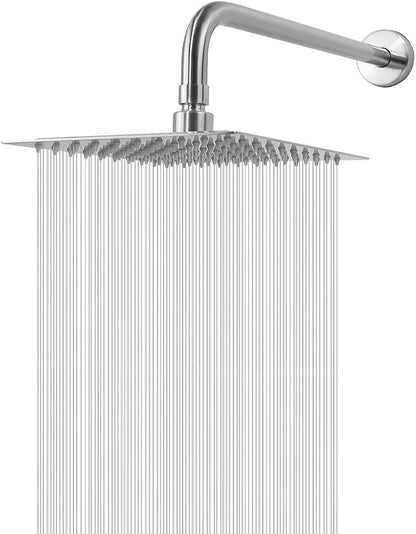 NearMoon Square Rain Shower Head With Extension Arm, Large Stainless Steel Rainfall Shower-Waterfall Full Body Coverage (8 Inch, Nickel)
