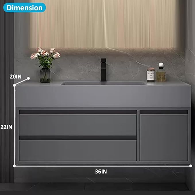 36in Bathroom Vanity - Modern Floating Vanity with Sink Top, for Bathroom (Mirror Cabinet Not Included)
