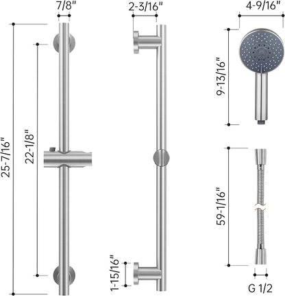 KES Adjustable Shower Head with Slide Bar, 5-Function Handheld Sliding Shower Head with Extra Long Hose Wall Mount Brushed Finish, F204-BS-C1