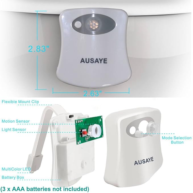 AUSAYE 2Pack Toilet Night Light, 16 Color Changing Motion Sensor Toilet Light Lamp,Fun Bathroom Toilet Bowl Nightlight,LED Stocking Stuffers for Kids Him Her Men Mom Father