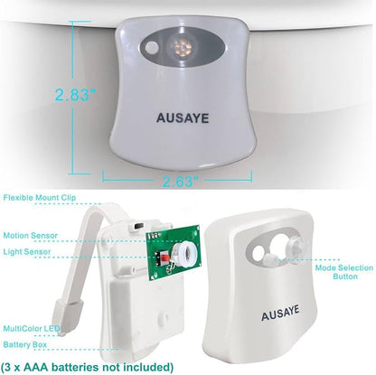 AUSAYE 2Pack Toilet Night Light, 16 Color Changing Motion Sensor Toilet Light Lamp,Fun Bathroom Toilet Bowl Nightlight,LED Stocking Stuffers for Kids Him Her Men Mom Father