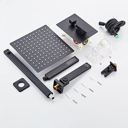 SaniteModar Shower Faucet Set 8 Inch, Matte Black Shower System | Rainfall Shower Head with Handheld Combo Spray, High Pressure Shower Combo Set Included Brass Valve and Trim kit
