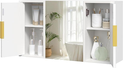 Bathroom Wall Cabinet with Mirror, Medicine Cabinet Mirror, Wall Mounted Medicine Cabinet, Mirrored Door Over The Toilet Storage, for Laundry Room, Bedroom, Camper, Hallway, White