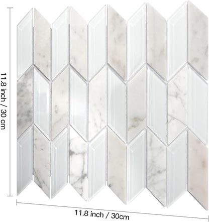 Art3d 11x12 inch White Marble Glass Mosaic Tile, Mesh-Mounted (4 sq.ft/Box) for Kitchen Backsplash, Bathroom, Shower Wall, 5 Pieces