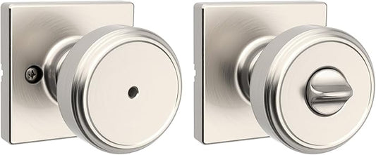 Kwikset Maven Interior Privacy Door Knob with Lock, Square Door Handle for Bathroom and Bedroom, Satin Nickel Keyless Turn Lock Doorknob, with Microban Protection
