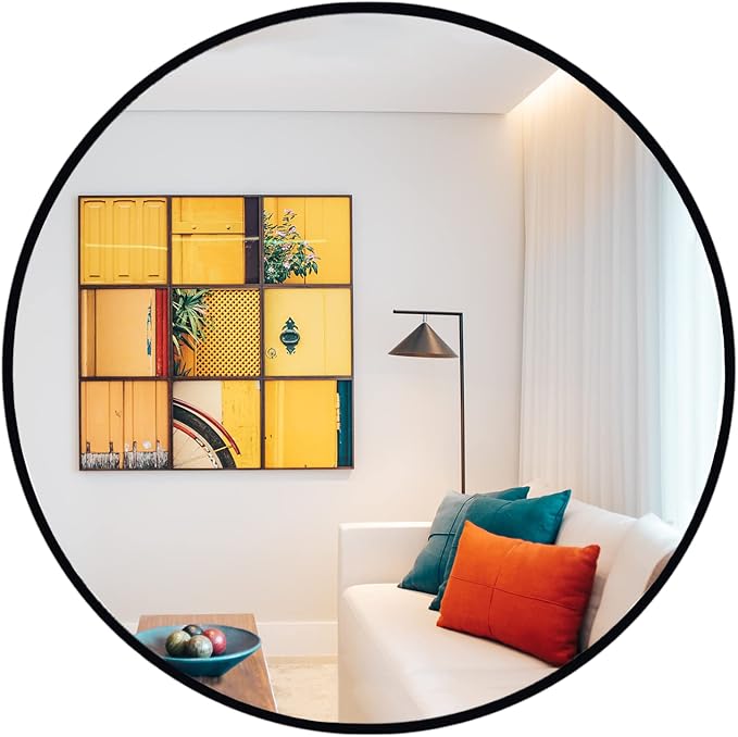 Large Round Mirror, 30 inch Circle Mirror, Matte Black Metal Frame | High Definition,Waterproof,Rust-resistant, Round Mounted Mirrors for Bathroom,Living Room,Bedroom,Hallyway,Vanity,Wall Décor