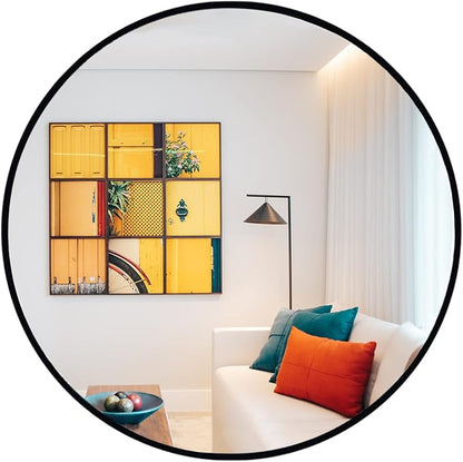 Large Round Mirror, 30 inch Circle Mirror, Matte Black Metal Frame | High Definition,Waterproof,Rust-resistant, Round Mounted Mirrors for Bathroom,Living Room,Bedroom,Hallyway,Vanity,Wall Décor