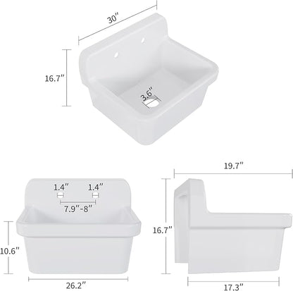 Garvee Utility Sink 30 x 20 Inch, Ceramic Laundry Sink with High Backsplash, Wall Mount, Farmhouse Design, Perfect for Garage, Washing Room, Kitchen, Bathroom