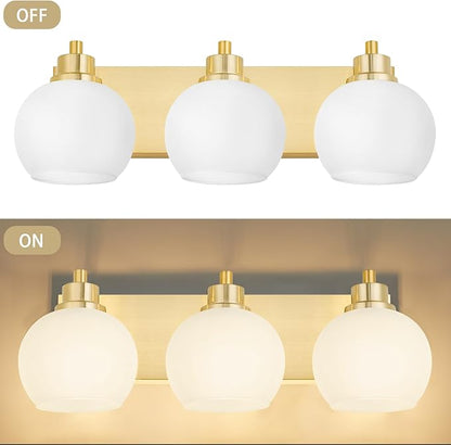 Tuscarora Bathroom Light Fixtures Gold Vanity Light 3 Light Wall Sconces Lighting Brushed Brass Bathroom Lights Bath Wall Lights Wall Lamp for Mirror Kitchen (Brushed Gold & Milk Glass)