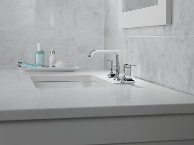 Delta Velum Chrome Bathroom Faucet 3 Hole, 8 Inch Widespread Bathroom Sink Faucet for Vanity, Metal Push-Pop Drain Assembly, Chrome 3539LF-MPU