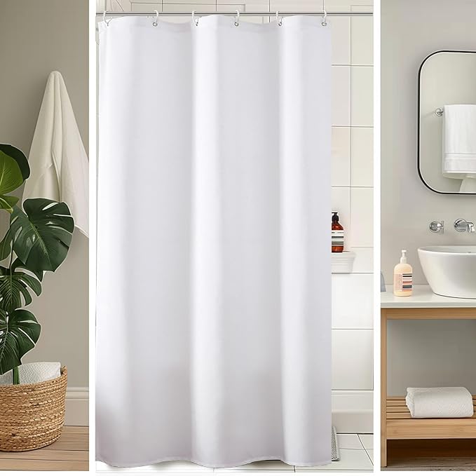 Zora 36 x 72 Inch Stall Fabric Shower Curtain - Soft Small White Shower Curtain for Bathroom for Narrow Stall Size, Machine Washable Water Resistance, Hotel Style, White