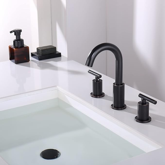 Bathroom Faucets with Pop Up Drain and Water Faucet Supply Hose, 8 Inch Widespread Bathroom Faucet 3 Hole 2 Handle, ChiLDano Oil Rubbed Bronze Bathroom Faucet CH2183ORB