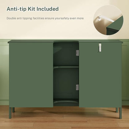 TEENFON 35.4" Pedestal Sink Storage Cabinet with 2 Doors and Adjustable Shelves, Bathroom Sink Cabinet, Under Sink Storage with U-Shape Cut-Out, Green