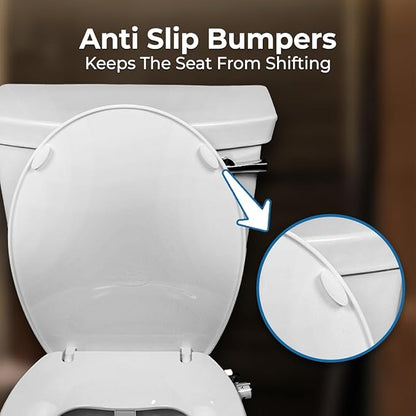 GenieBidet Left Side Bidet Toilet Seat Elongated - Dual Nozzles with T adapter & Bottle - Adjustable Water Pressure & Slow Close Bidet Seat Elongated with No Wiring & Easy Installation