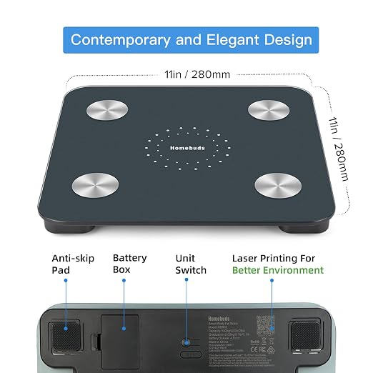 Homebuds FSA&HSA Smart Weight Scale, Precision 0.1lb by Our Professional Scale Factory Since 2001, Scale for Body Weight App Sync 13 Body Composition Including BMI and Body Fat, 400lb LED, Blue