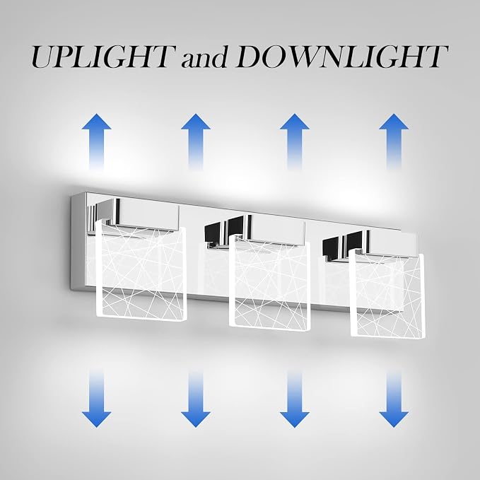Aipsun Modern Bathroom Vanity Light 3 Light Stainless Steel Chrome Vanity Lighting Fixtures LED Bathroom Lights 6000K