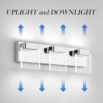 Aipsun Modern Bathroom Vanity Light 3 Light Stainless Steel Chrome Vanity Lighting Fixtures LED Bathroom Lights 6000K