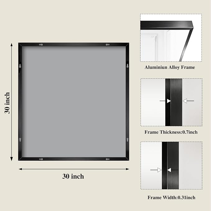 Koonmi Black Mirrors for Wall, 30x30 Inch Bathroom Mirror, Rectangular Wall Mirror for Living Room Bedroom Bathroom, Hangs Horizontally or Vertically