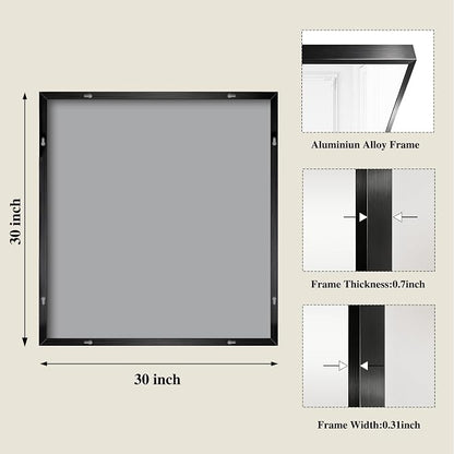 Koonmi Black Mirrors for Wall, 30x30 Inch Bathroom Mirror, Rectangular Wall Mirror for Living Room Bedroom Bathroom, Hangs Horizontally or Vertically