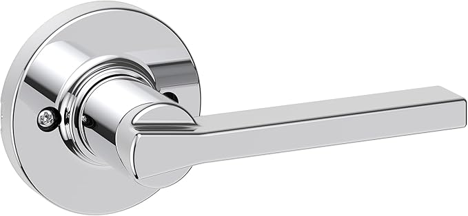 Kwikset Casey Dummy Round Door Handle, Single Sided Lever for Closets, French Double Doors, and Pantry, Polished Chrome Non-Turning Reversible Interior Push/Pull Lever