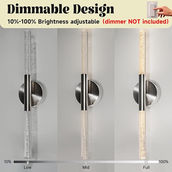 LED Bathroom Vanity Lights,24 inch Bathroom Light Fixtures Over Mirror,3000K Natural Warm Light, ETL＆UL Listed, Modern Wall Sconce for Bedroom,Living Room,Hallway,Brushed Nickel