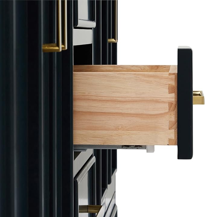 ARIEL Stafford 60-inch Bathroom Vanity Base Cabinet,Solid Wood, 4 Soft Closing Doors, 6 Dovetail Drawers, Satin Brass, Midnight Blue