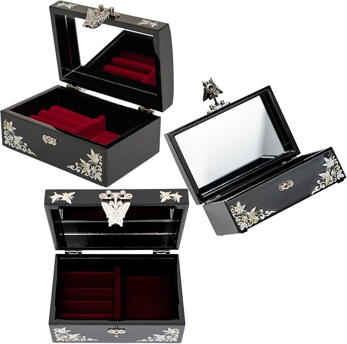 February Mountain Mother of Pearl Small Jewelry Box with mirror lid, Jewelry Storage Organizer for Earring, Necklace, Rings, Bracelet & Accessories