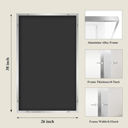 Koonmi Silver Rectangle Wall Mirror, 26x38 Inch Bathroom Mirror, Aluminum Frame Vanity Mirror for Entryway, Living Room, Bedroom Bathroom, Hangs Horizontally or Vertically