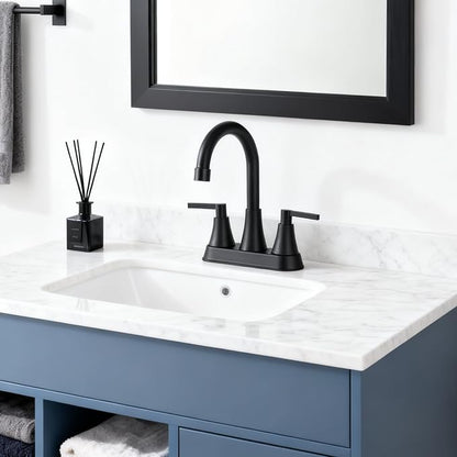 VCCUCINE Bathroom Faucet Matte Black 2 Handle,4-Inch Centerset Bathroom Sink Faucet with pop-up Drainer and 2 Water Supply Hoses, 360°Swivel Spout Bath Rv Lavatory Vanity,2 Pack,VC-MC-010B-2