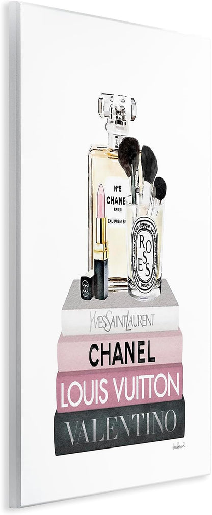 'Cosmetics on Pink Books'| Wall Plaque Art | Stupell Industries | 13 x 19 Inches, Easy to Hang and Sturdy, Made in USA, by Amanda Greenwood