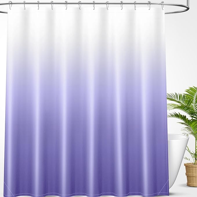 OLANLY Luxury Lavender and White Ombre Shower Curtain Sets with 12 Hooks, Waterproof and Washable Decorative Shower Curtains for Bathroom, 72x72 Inches