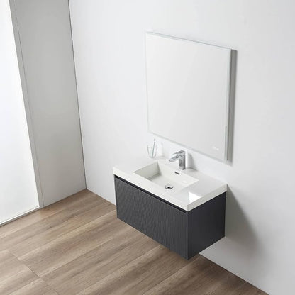 Blossom 36 Inch Bathroom Vanity with Sink, All Wood Wall Mounted Floating Bathroom Vanity Cabinet with Acrylic Sink, Bathroom Sink Cabinet with Soft-Close Drawer, Modern Style Vanities, Night Blue