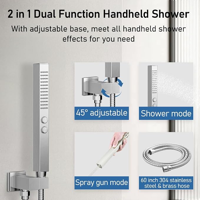 Shower System Shower Faucet Set, STARBATH 12"+6" Ceiling Mount Rain Shower Head and Handheld Spray for Two Person, Rainfall Shower System with Diverter Valve and Trim Kit Complete,Chrome