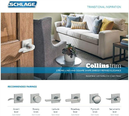 SCHLAGE F51A LAT 716 COL Latitude Lever with Collins Trim Keyed Entry Lock, Aged Bronze