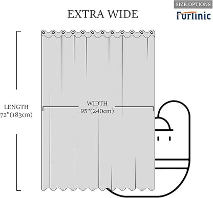 Furlinic Extra Wide Shower Curtain No Hooks Needed,Polyester Fabric Shower Curtain Liner with 12 Plastic Split Grommets,Waterproof & Machine Washable Hotel Style for Bathroom,Light Blue 96x72 inch