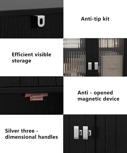 Akxomel 53.1" Tall Bathroom Cabinet 6 Doors Linen Floor Storage Cabinet | Bathroom Floor Cabinet with Adjustable Shelf, Pantry Cabinet for Living Room, Kitchen, Entryway, Black