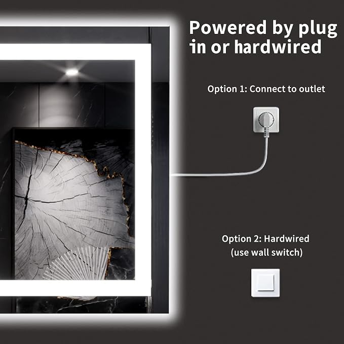 LOAAO 60X30 LED Bathroom Mirror with Lights, UL Listed | Anti-Fog, Dimmable, 3 Color Temperature, Backlit + Front Lit, Memory Function, Tempered Glass