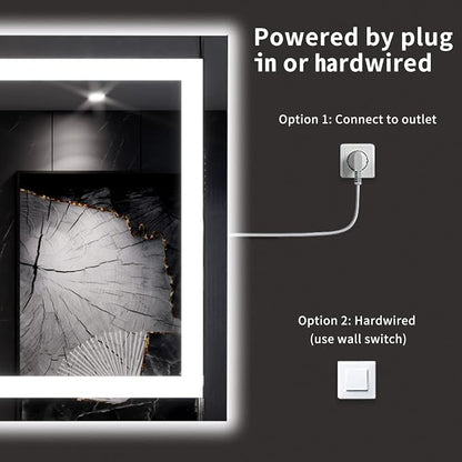 LOAAO 60X30 LED Bathroom Mirror with Lights, UL Listed | Anti-Fog, Dimmable, 3 Color Temperature, Backlit + Front Lit, Memory Function, Tempered Glass