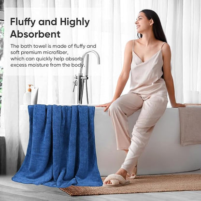 HOMEXCEL 4PK Bath Towel Set, 30x60 in, Absorbent Large Towels for Bathroom | Ultra Soft, Lightweight, Quick Dry Towels for Pool, Beach, Swim, Yoga, SPA, Blue