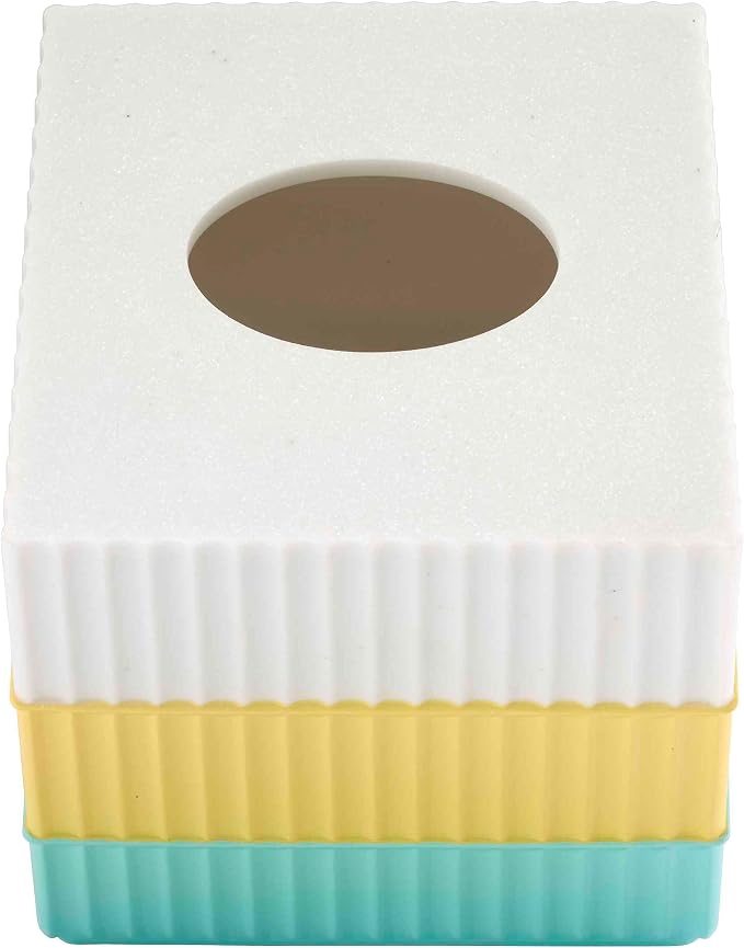 IZOD - Tissue Box Cover, Resin Countertop Bathroom Accessories, Dorm Room Essentials, Striped Bathroom Decor (Clubhouse Collection, Aqua)