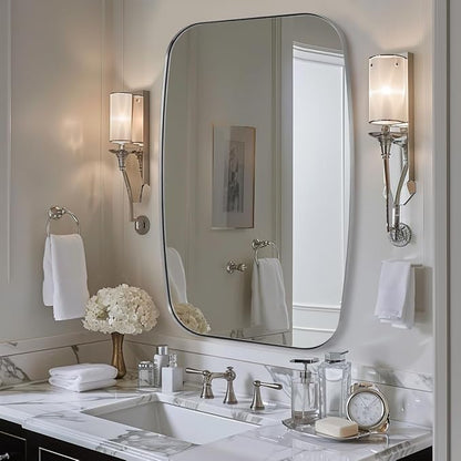 Oval Mirror for Bathroom, 22x30 Brushed Nickel Oblong Bathroom Mirror for Vanity with Stainless Steel Metal Frame, Modern Anti Rust Wall Mounted