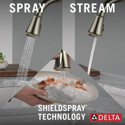 Delta Cassidy Touchless Kitchen Faucet with Touch Technology, Polished Nickel Kitchen Sink Faucet with Pull Down Sprayer, Single Hole, Lumicoat Polished Nickel 9197TL-PN-PR-DST