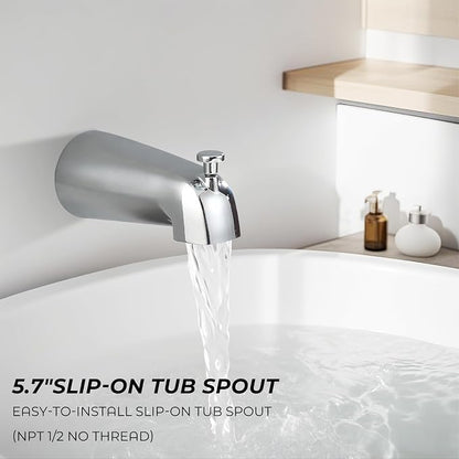 8" Square Rainfall Shower Faucet Set with Tub Spout, Chrome | Wall Mounted, Single Handle, Rough-in Valve, 1/2" NPT, Air Pressure Boost