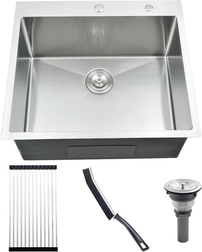 25x22 Drop In Laundry Sink, Deep Stainless Steel Utility Sink | 25"x22"x12" Drop in Laundry Room Sink 16 Gauge Stainless Steel Kitchen Sink with Cleaning Brush